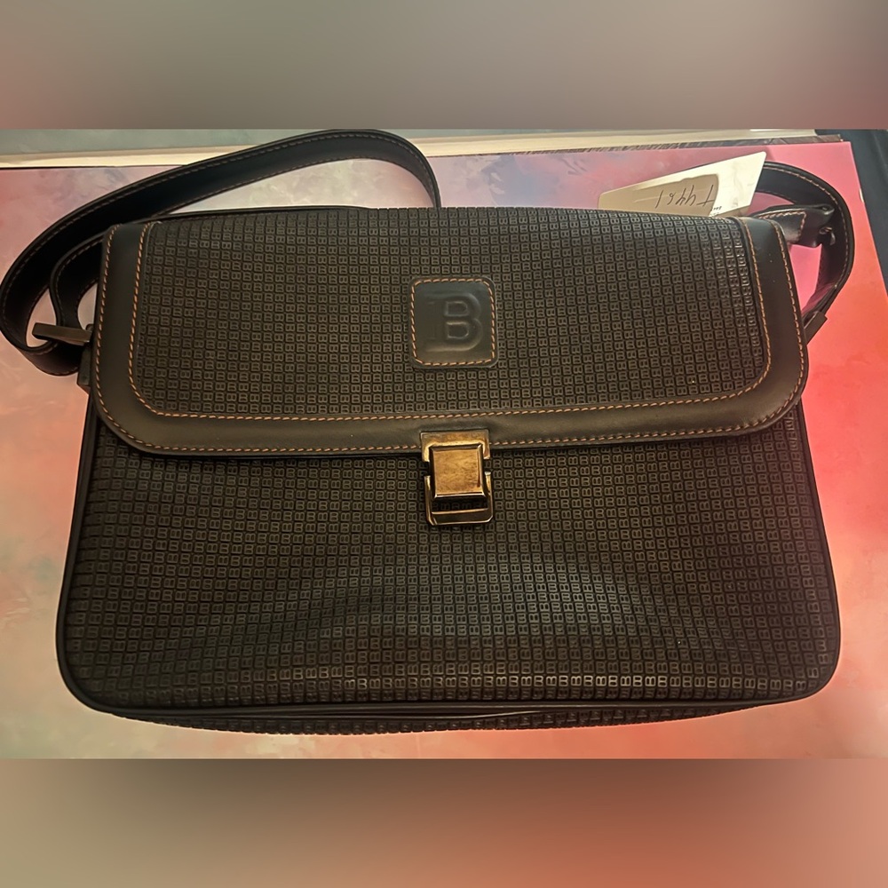 Bally Black Textured Leather Crossbody Briefcase with Gold-Tone Lock